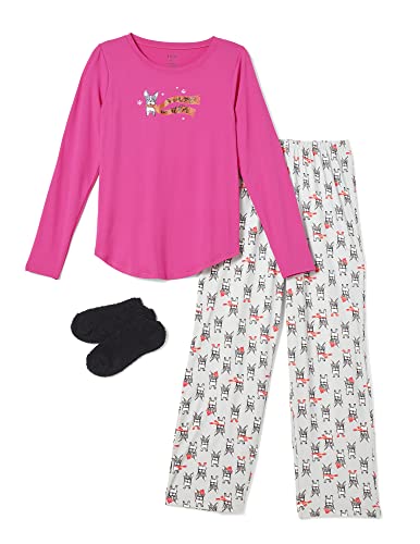 Hue Women's Plus Timeless Soft Jersey 3 Piece Pajama Set, Cabaret-Snuggle Weather, 3X #TOP2