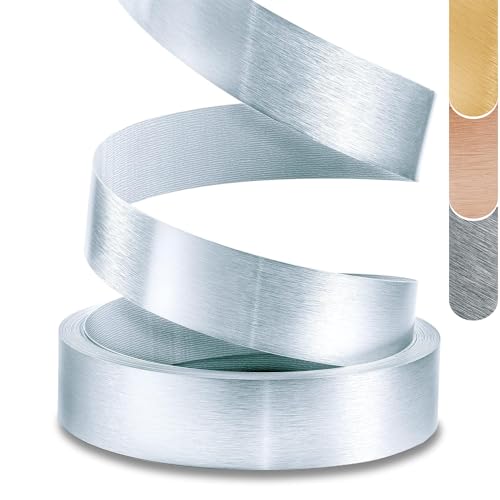 Image of PVC Edge Banding, 2 inch x 25ft Non Glued Flexible Durable Real Brushed Aluminum Silver Veneer Edge Trim for DIY Table Cabinet Furniture Decorative Trim