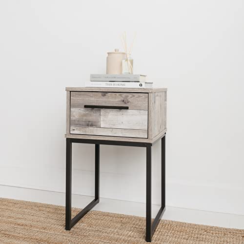 Signature Design By Ashley Neilsville Butcher Block Panel Headboard, Queen, Beige & Neilsville Industrial 1 Drawer Nightstand, Light Brown #TOP5