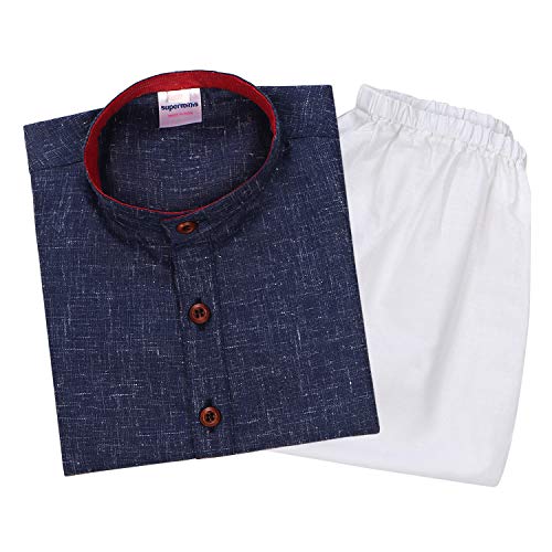 Image of superminis Baby Boys Cotton Solid Ethnic Wear Kurta Pyjama Set With Wooden Button