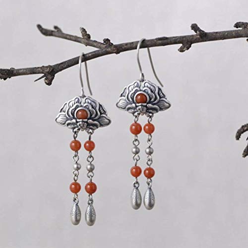 Boucles d'oreilles s925 pivoine du sud et agate rouge cadeau vintage