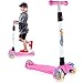 BELEEV Kick Scooter for Kids 3 Wheel Scooter for Toddlers Girls & Boys, 4 Adjustable Height, Lean to Steer with PU LED Light Up Wheels for Children from 3 to 14 Years Old (Light Pink)