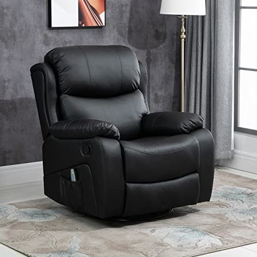 HOMCOM PU Leather Massage Recliner Chair with 8 Points and Heat, Manual Reclining Chair with Swivel Base, Footrest and Remote, Rocking Armchair, Black HOMCOM PU Leather Massage Recliner Chair with 8 Points and Heat, Manual Reclining Chair with Swivel Base, Footrest and Remote, Rocking Armchair, Black