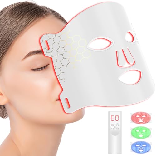 Profey Mascara Led Facial en 7 Colores, Mascarilla Led Tienen Efectos Rejuvenecedores de La Piel, Antienvejecimiento y Antiarrugas, Blanco Mascara Led Facial Profesional