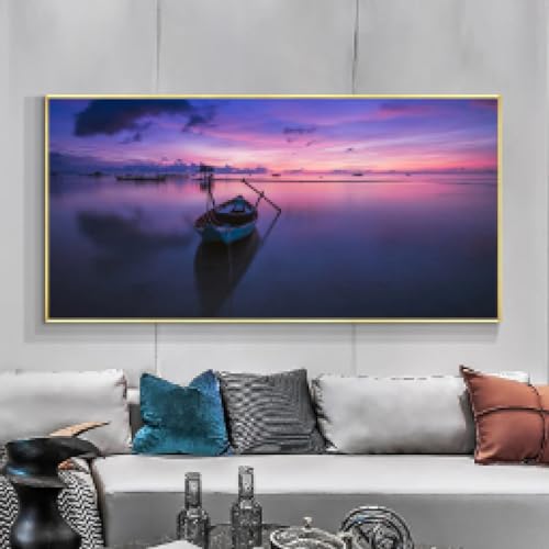 Toile lac au lever du soleil 50x100 cm sans cadre pour salon