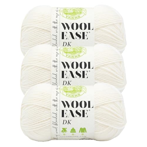 Image of Lion Brand Yarn, Wool-Ease DK Crochet & Knit Yarn, Cream, Off White, 3 Pack | Classic DK Weight Wool Acrylic Blend Knit & Crochet Fiber for Warm Blankets, Light Sweaters, Fall & Winter Hats
