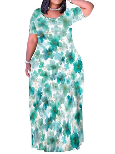 Image of PinkPatty Plus Size Dress for Women Casual Crew Neck Short Sleeve Maxi Dress Oversized Summer Beach Dresses with Pockets