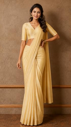 Image of Studio Shringaar Women's Cotton Silk Stretchable (Smocked) Readymade Elbow Length Sleeves Saree Blouse