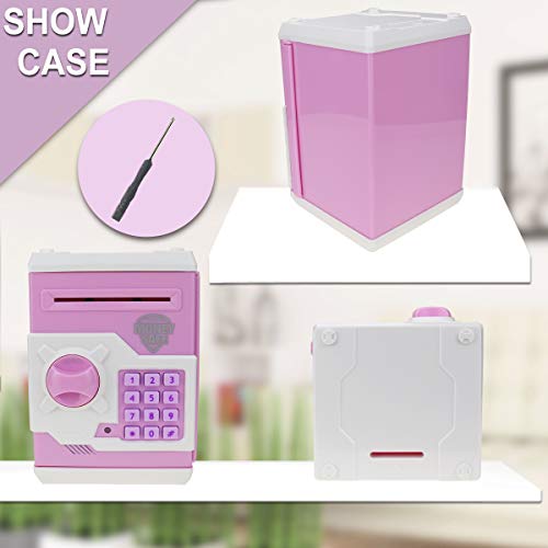 TOPBRY Piggy Bank for Kids ,Electronic Password Piggy Bank Kids Safe Bank Mini ATM Piggy Bank Toy for 3-14 Year Old Boys and Girls (Pink White) - Thumbnail 4