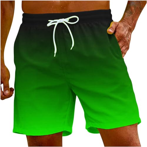 Pantalones cortos para hombre, color degradado, cintura elástica, talla grande, pantalones cortos casuales para vacaciones, playa, transpirables, con bolsillos con cordón, atléticos, ligeros, cómodos