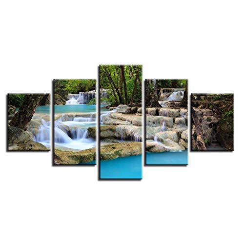Toile peinture cascade mur vide déco salon tableau paysage naturel forêt
