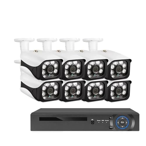 Sistema de cámaras de seguridad CCTV, kit DVR 4K de 16 canales, cámara AHD de visión nocturna, kit de sistema de videovigilancia con detección facial de 8 canales.(None,16CH DVR 8 CAMERA_EU PLUG)