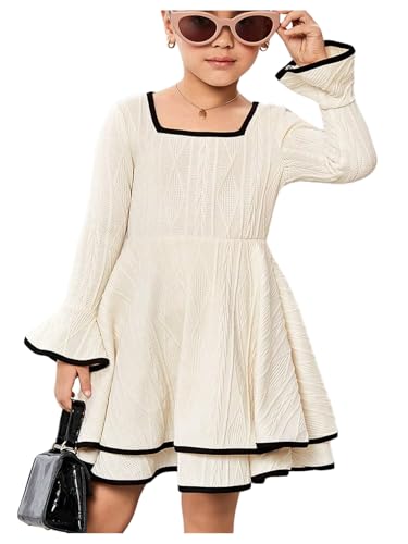 SOLY HUX Toddler Girl's Dress Square Neck Bell Long Sleeve A Line Layered Ruffle Short Dresses