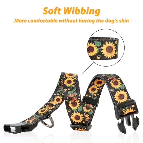 Image of HEELE Dog Collar, Adjustable Soft Dog Collar for Small Medium Large Dogs,Sunflower Floral Patterned Puppy Collars with Quick Release Buckle Sunflower Black S Length 9.84''-14.96'