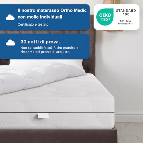 Bmm Materasso Ortho Medic 80X190 Cm Con Molle Insacchettate, Grado Di Rigidità H4 Extra Rigido/Certificato ÖKo-Tex/Materasso Ergonomico A 7 Zone, Altezza 21 Cm/Materassi Prodotti In Germania - 7