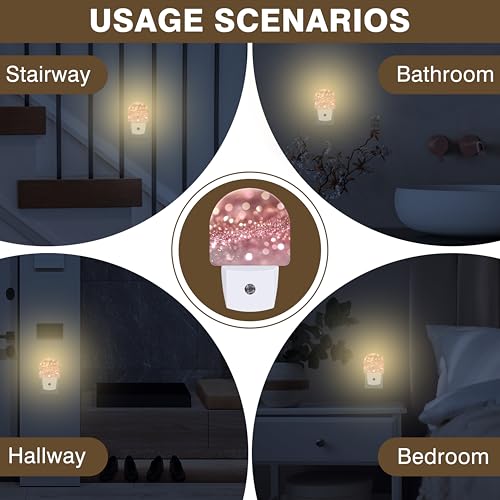 Image of Night Lights Plug into Wall Rose Pink Glitter Night Light Dusk to Dawn Smart Sensor Decorative Round Led Lamp for Bedroom Kitchen Hallway Nightlight for Women Men