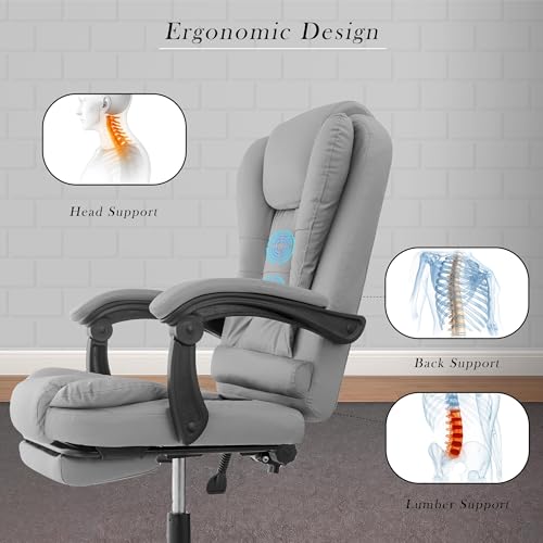 Image of Casa Copenhagen Italia Leatherette Office Chair for Work | Boss Chair, Luxurious Cushioned Arms & Seat, 2 Point Back Massager, Adjustable Leg Rest, Heavy Duty Metal Base (Light Grey)
