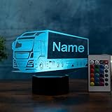 Personalisierte LKW Lampe – LED Nachtlicht mit Name & Gravur – Geschenkidee für LKW-Fahrer & Kinder – dimmbare Tischlampe mit Farbwechsel & Fernbedienung – Truck Deko fürs Wohnzimmer & Kinderzimmer