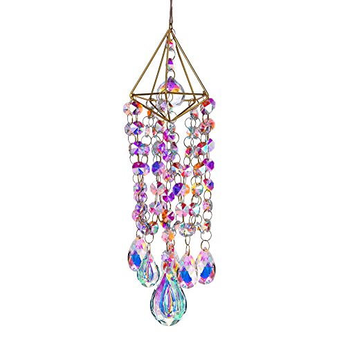 HDCRYSTALGIFTS Crystal Suncatchers Hanging Wind Chime Style Garden Suncatcher Rainbow Maker Handmade Gold Plated Suncatcher