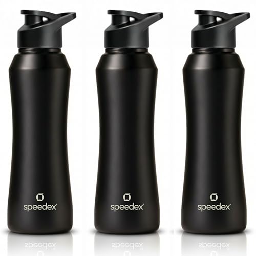 Image of Speedex Stainless Steel Water Bottle 1 Ltr, 1000 ml Metal Bottle For Daily, Office, School, Gym, Travel Use for Men, Women, Kids, Adults-Leak Proof Sipper Cap, BIS Approved, Black, Set of 3