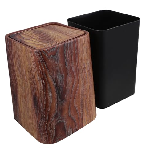 Caneca de basura retro con diseño en madera miniatura 1