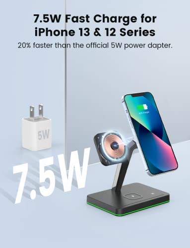 Image of Wireless Charger for MagSafe, 3 in 1 Charging Station for Apple, Magnetic Wireless Charging Stand for iPhone 14 /13 /12 Series, Apple Watch Ultra /8 /SE /7 /6 /5, AirPods 2 /3 /Pro /Pro 2