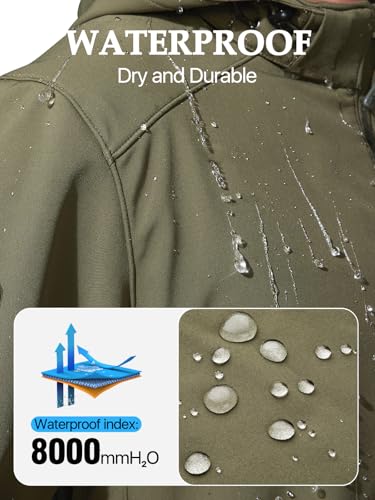 Image of Men's Military Tactical SoftShell Jacket Fleece Lined | Lightweight,Waterproof,Windproof,Multi-pockets,Adjustable Hood for Work,Hiking,Snow,Ski