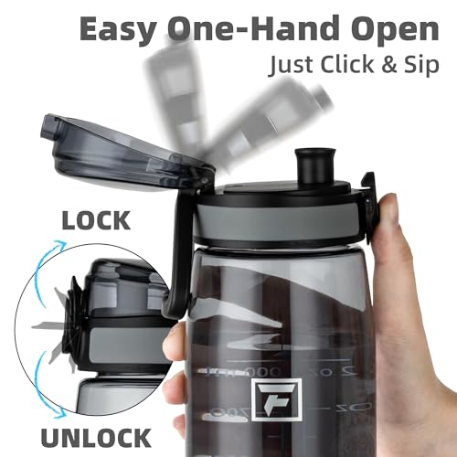 Image of Fanhaw 32 oz Clear Plastic Water Bottle, BPA Free Leakproof Tritan Sports Water Bottle with Chug Lid, Wide Mouth Reusable Bottle for Gym, Travel, School & Office (Gray)