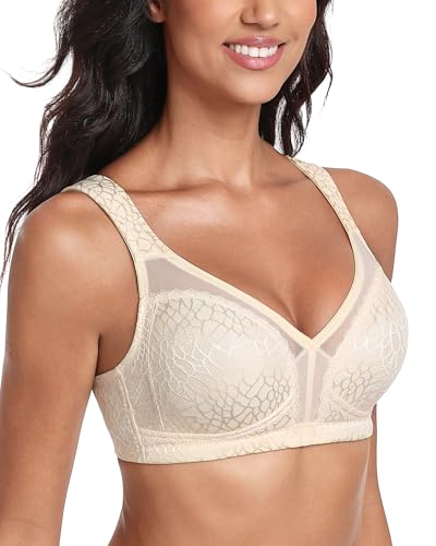 Lemorosy Damen Komfort Vollschalen Minimizer BH Ohne Bügel Ungepolstert Große Brüste Starker Halt Bügelloser Klassischer Entlastungs Bra (100G, Beige) 2