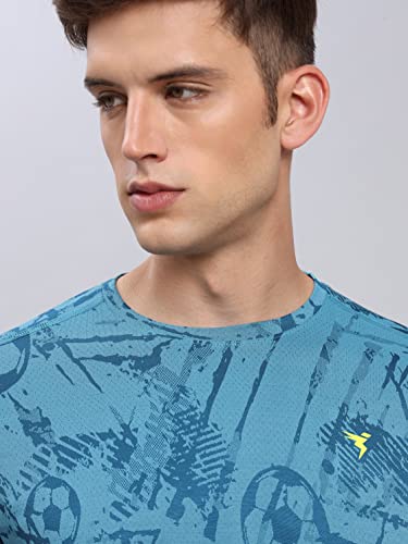 Image of TECHNOSPORT Men Polyester Regular Fit Half Sleeve Jacquard T-Shirt with Double Cool, Quick Dry & Anti Microbial for Sports, Running & Casual Use