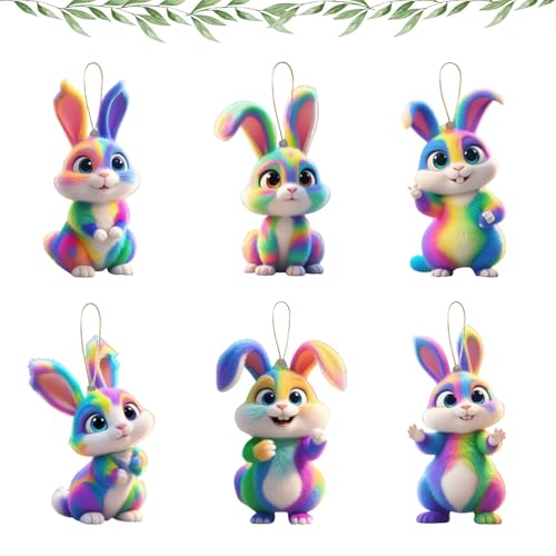 6 Pièces Pendentif Lapin de Pâques, 2D Deco Paques, Lapin de Pâques à Suspendre, Decoration Paques, Décorations à Suspendre pour Ornements de Pâque et...