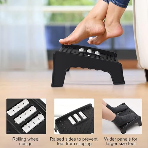 Image of URBAN LUXY Adjustable Foot Rest for Office Chair, Massage Texture, Roller, Ergonomic, Office,Footrest (Double Roller Footrest-Black)