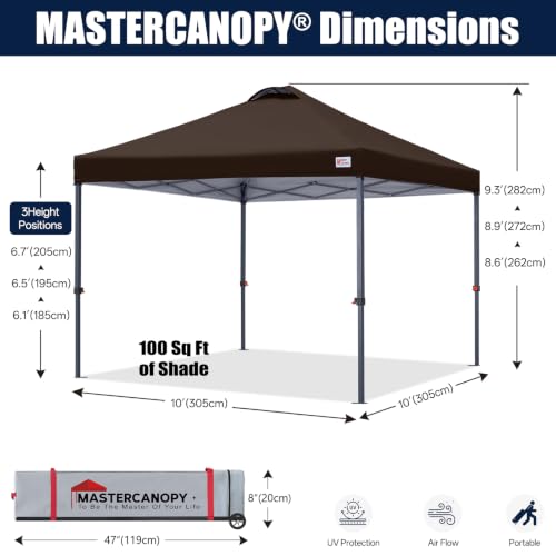 Image of MASTERCANOPY 10x10 Durable Pop Up Canopy Tent with Roller Bag, Brown