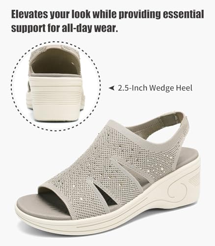 Image of Womens Wedge Sandals Platform Walking Sandals Open Toe Ankle Elastic Strap Casual Comfortable Summer Dressy