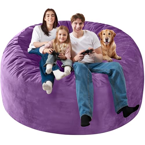Homguava 6 FT Bean Bag Chair: 6' Bean Bags with Memory Foam Filled, Large Beanbag Chairs Soft Sofa with Dutch Velvet Cover-Purple