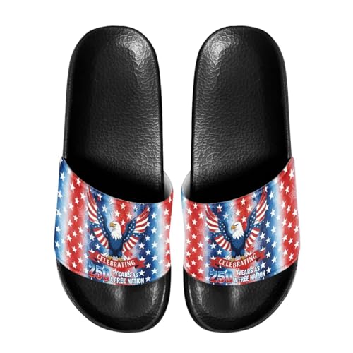 Psesaysky American Flag Bald Eagle Mens Non-Slip EVA Slide Sandals Pool House Beach Footwear, Comfy Open Toe Flat Shoes Single Band Slippers Slip On Patriotic Shower Shoes