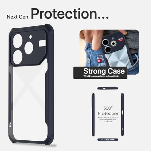 Image of Pikkme Crystal Clear Transparent Back | Ultra Hyrbid | Full Camera Protection | Raised Edge | Bumper Back Case for Tecno Pova 6 Neo (Blue)