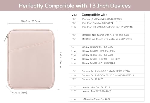 Image of Dadanism 13 Inch Tablet Sleeve Bag Carrying Case for iPad Pro 13 inch M5 /M4 2025 /2024, iPad Air 13 inch M4 /M3 2026 /2025, iPad Pro 12.9 inch, Galaxy Tab S10+ /S9 FE+ /S9+ 12.4 inch, Remarkable Paper Pro 11.8 inch, Pink