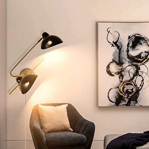 Image of 2-Light Plug in Wall Sconces, Black and Gold Swing Arms Wall Lamp for Living Room Bedroom Bedside Wall Light with Plug Cord