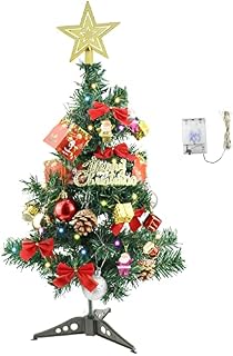 UBERMing Mini Artificial Christmas Tree 60cm Pre Lit Tabletop Xmas Tree with Multicolor LED Lights Star Tree Topper and Ornaments for DIY Desktop Christmas Decorations