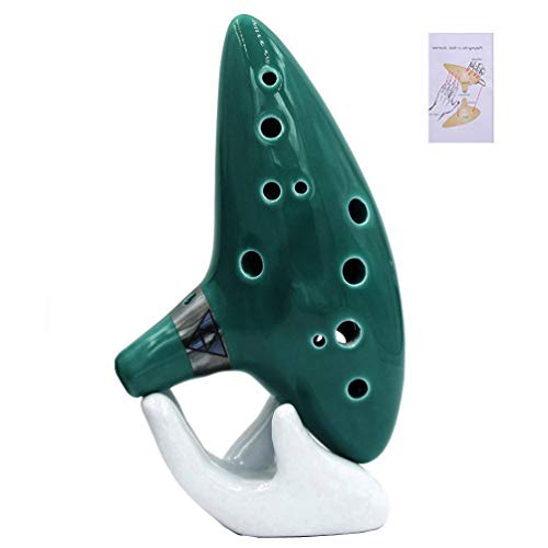 DISENS 12 Holes Ocarina Ceramic Alto C Legend of Zelda Ocarina of Time Instrument Flute (Green)