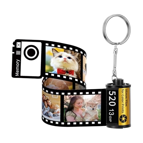 Wyleaves Custom Camera Film Roll Keychain, Personalized Photo Camera Film Roll Keychain with Picture 5-10 photos