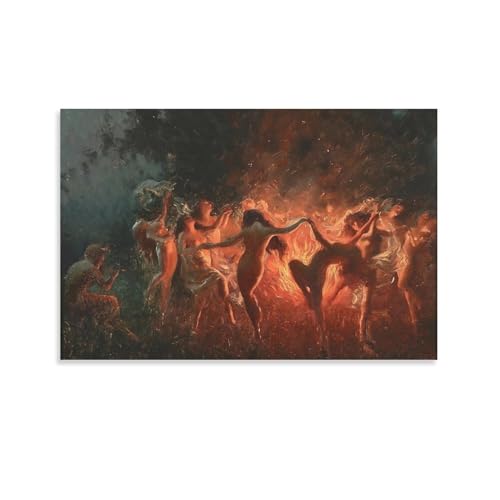 Nude Nymphs Dancing to Pan’s Flute Around The Fire Canvas Print