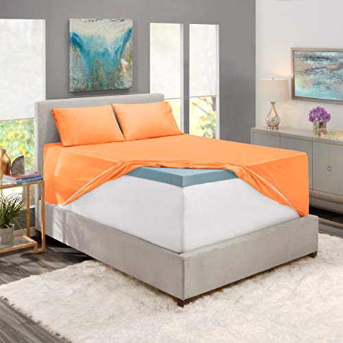Image of Nestl King Bed Sheet Set - Light Orange - 4-Piece Extra Deep Pocket | Instantly Soft, Night-One Ready (No Wash Required). Fits Extra Deep Pockets up to 24 Inches, 360-Degree Elastic Grip