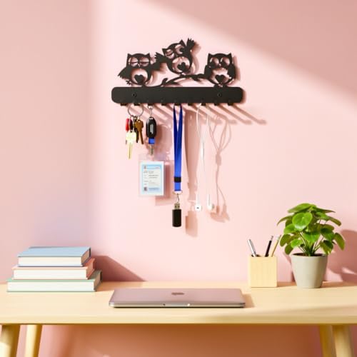 Image of 3 Owl Metal Key Holder - 25cm x 13cm, 9 Hooks, Decorative Key Rack & Organizer, Sturdy Wall Mounted Hanger for Keys, Accessories, Home Decor for Entryway, Hallway, Kitchen, Gift