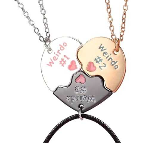 LIU JUN Bff Necklace For 3, Weirdo 1 Weirdo 2 Weirdo 3 Necklace Heart Bff Matching Necklace For 3 Best Friend Necklaces Sister Friendship Forever Jewelry Gifts (3, heart) Cover