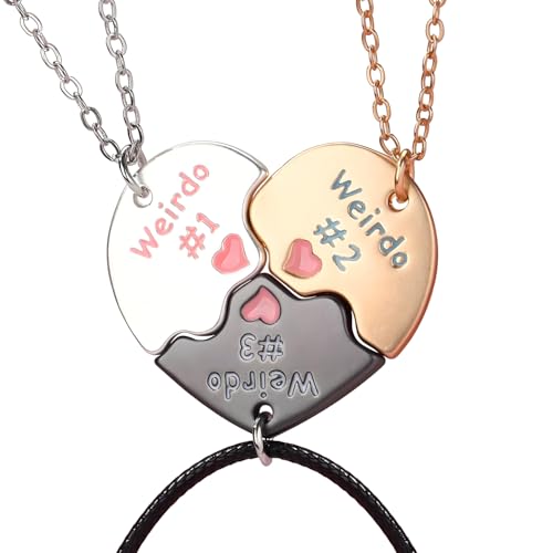 LIU JUN Bff Necklace For 3, Weirdo 1 Weirdo 2 Weirdo 3 Necklace Heart Bff Matching Necklace For 3 Best Friend Necklaces Sister Friendship Forever Jewelry Gifts