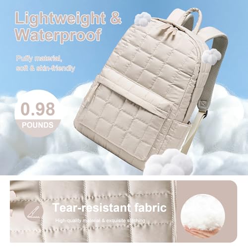 BTOOP Travel Backpack for Women Work Backpack Quilted College Backpacks for School Fit 15.6 Inch Laptop (Beige-Gray) - Image 4