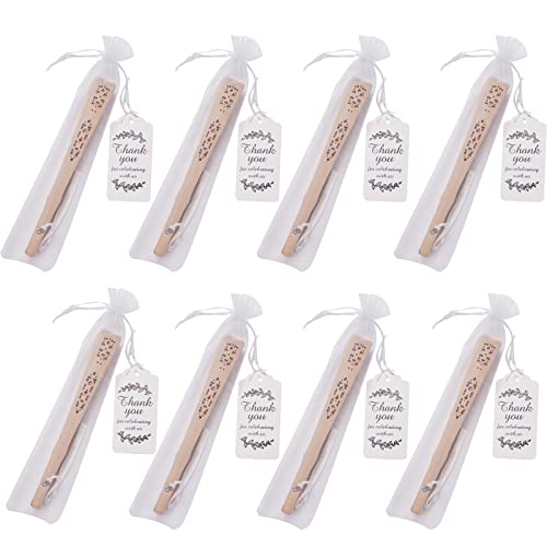 SL crafts 50 Sets Wooden Hand Fan Wooden Handheld Folding Fan Wedding Party Favors Wood Fan with Organza Bags and Thank You Tag and Tassels - Thumbnail 4