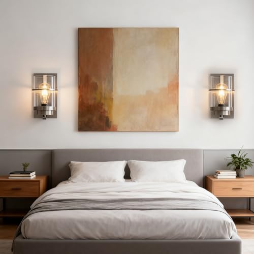 Image of Brushed Nickel Modern Wall Sconces,Bathroom Light Fixture,10.2 in | E26 Base,modern wall sconces for hallways,stairs,bedroom,beside lights wall mounted